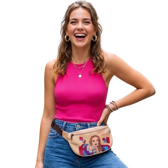 Vintage Handbags - Emily Ann of Boca Raton Vintage Hand-Painted Leather Fanny Pack belt bag